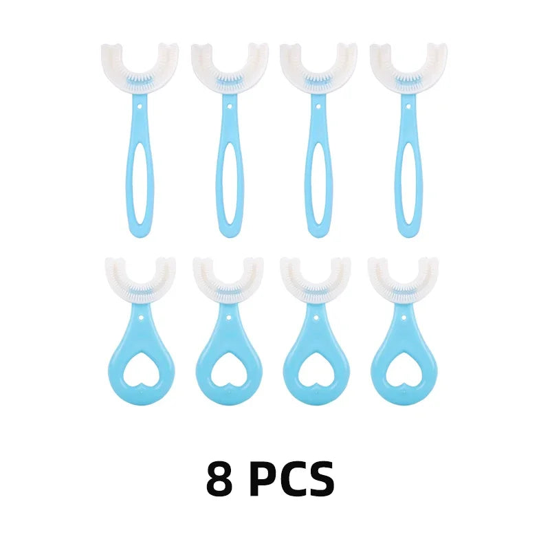 360 Degree U-Shaped Silicone Baby Toothbrush for Kids' Oral Care 8 Pcs Blue(2-12Y) / CHINA