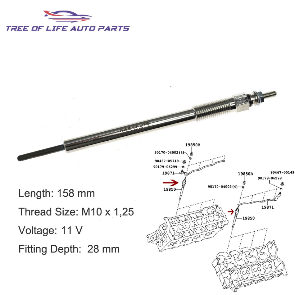 Bujii incandescente pentru Toyota Land Cruiser 200 J200 11V Set de înlocuire 4-8 piese 2AD-FHV 2.2 D-4D Diesel