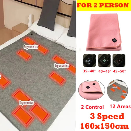 Electric Heating Blanket USB Car &ndash; Three Speed Thermostat 160 x150cm 1