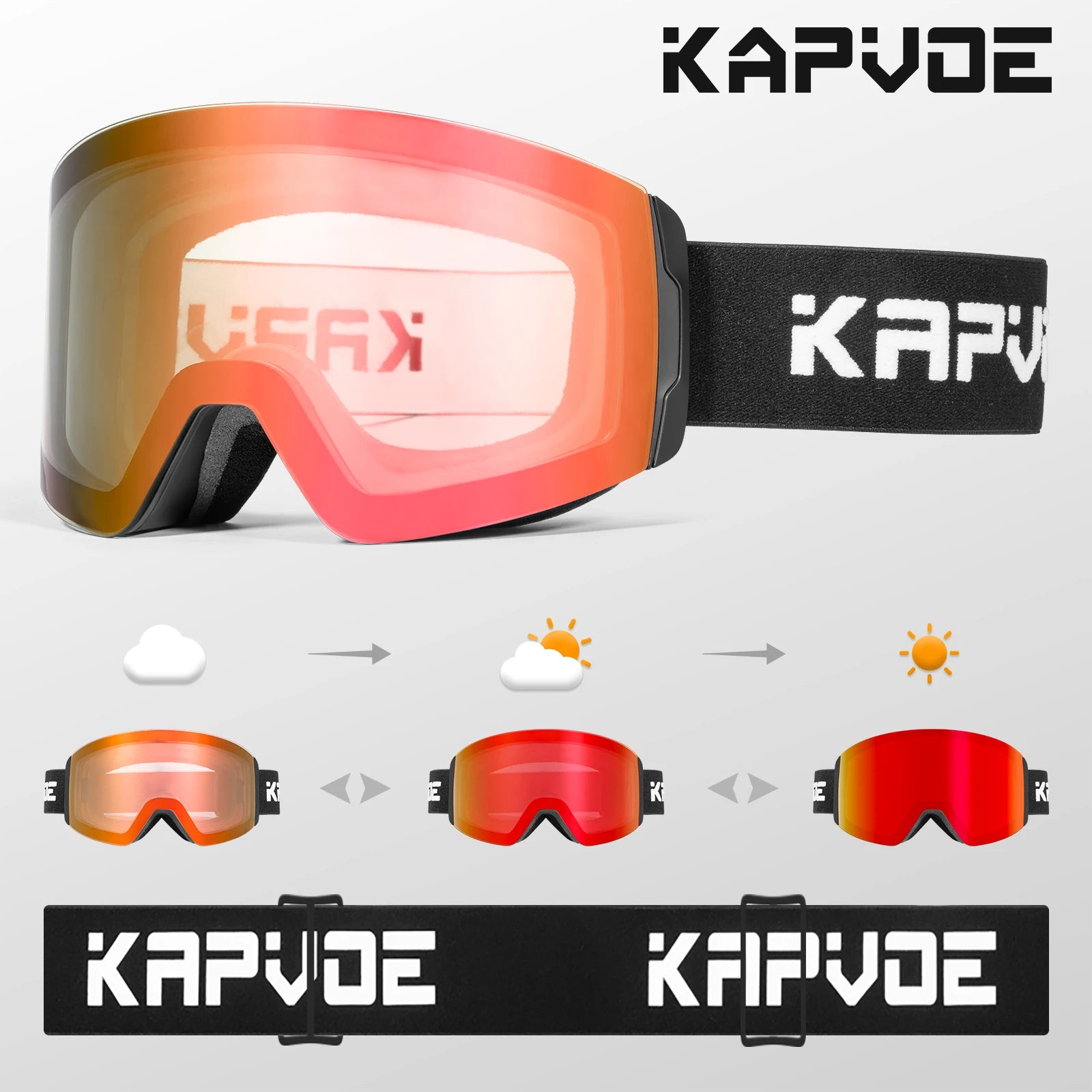 Kapvoe Photochromic Ski Goggles &ndash; Magnetic Anti-Fog Lenses