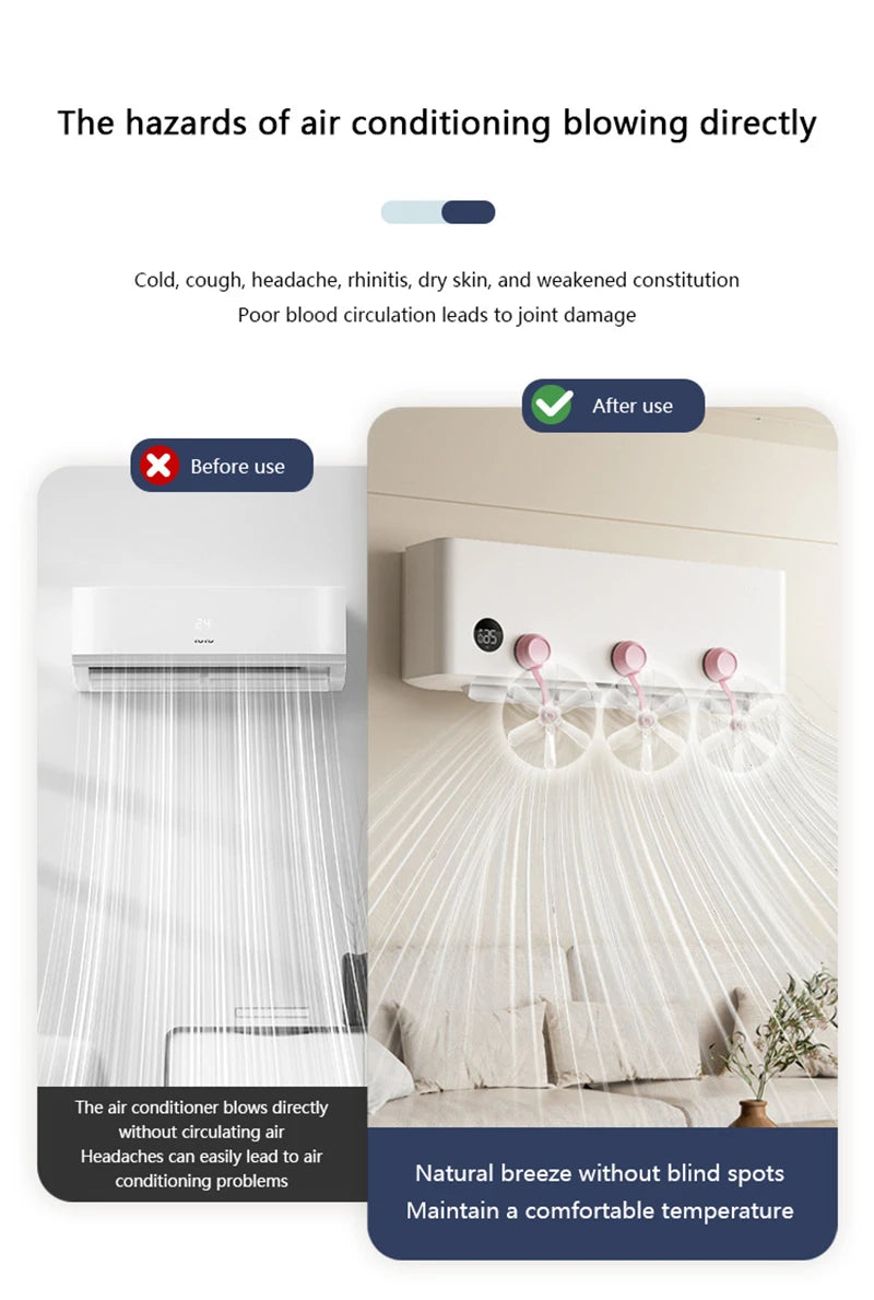 3PCS Wall Mounted Air Guide Fan - Adjustable Windmill