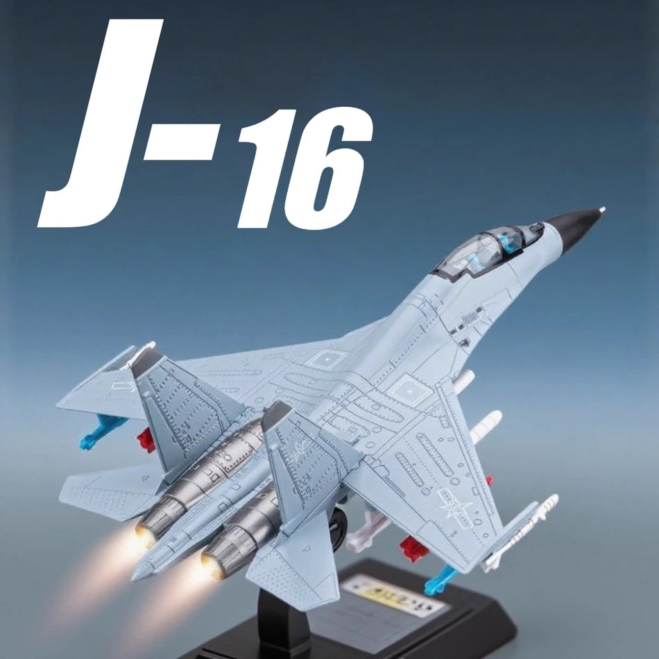 J-16 iznīcinātāja metāla modeļa rotaļlieta ar skaņu un gaismu, atsperes raķete.