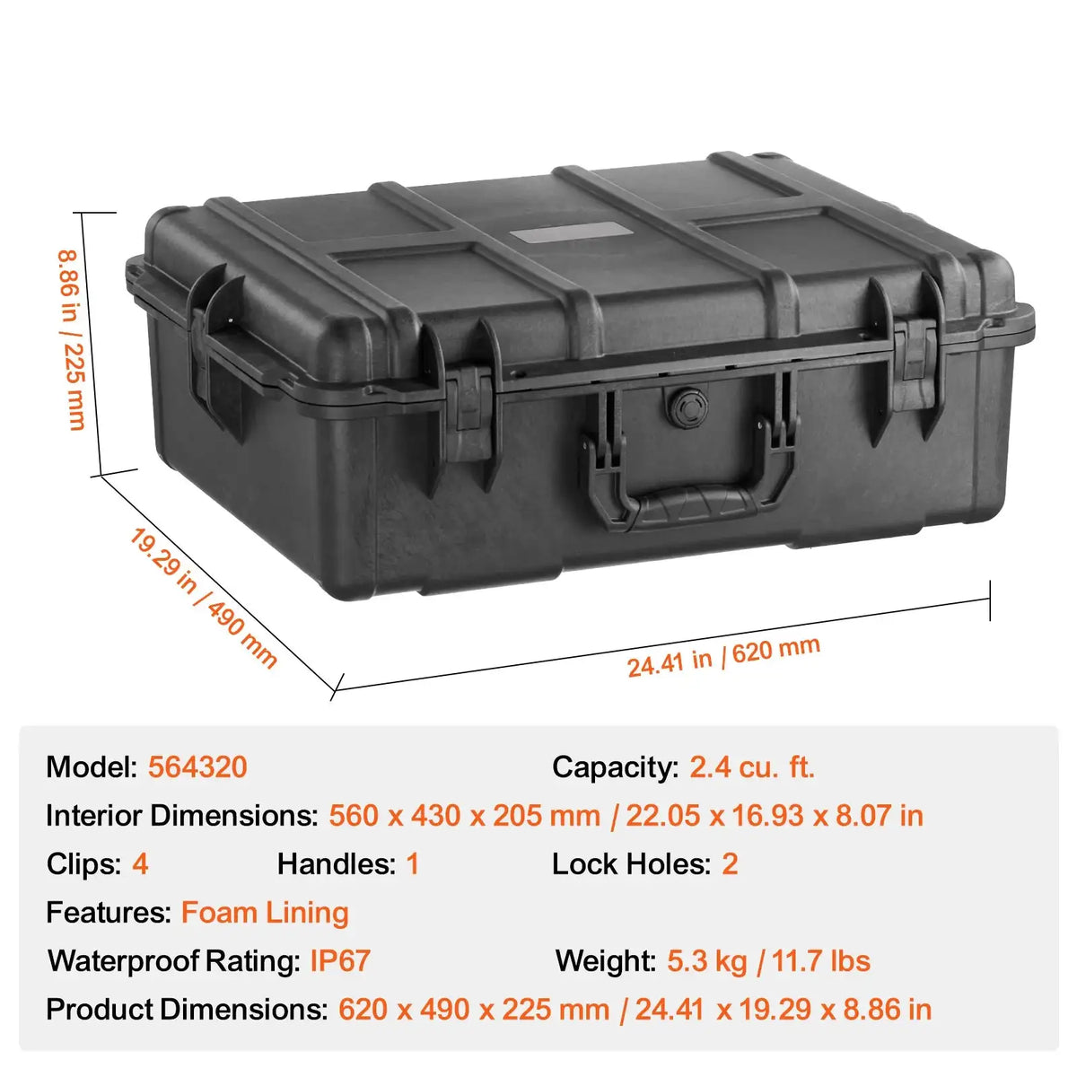 IP67 Weatherproof Hard Case &ndash; Rugged Protection 2.4 cu.ft 1 Handle / United States