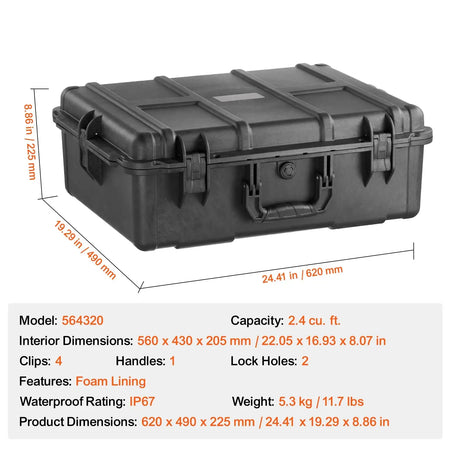 IP67 Weatherproof Hard Case &ndash; Rugged Protection 2.4 cu.ft 1 Handle / United States