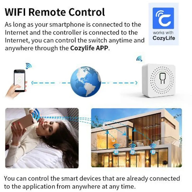 Mini Wi-Fi Smart Switch Module for 2-Way Control, Compatible with Alexa &amp; Google Home