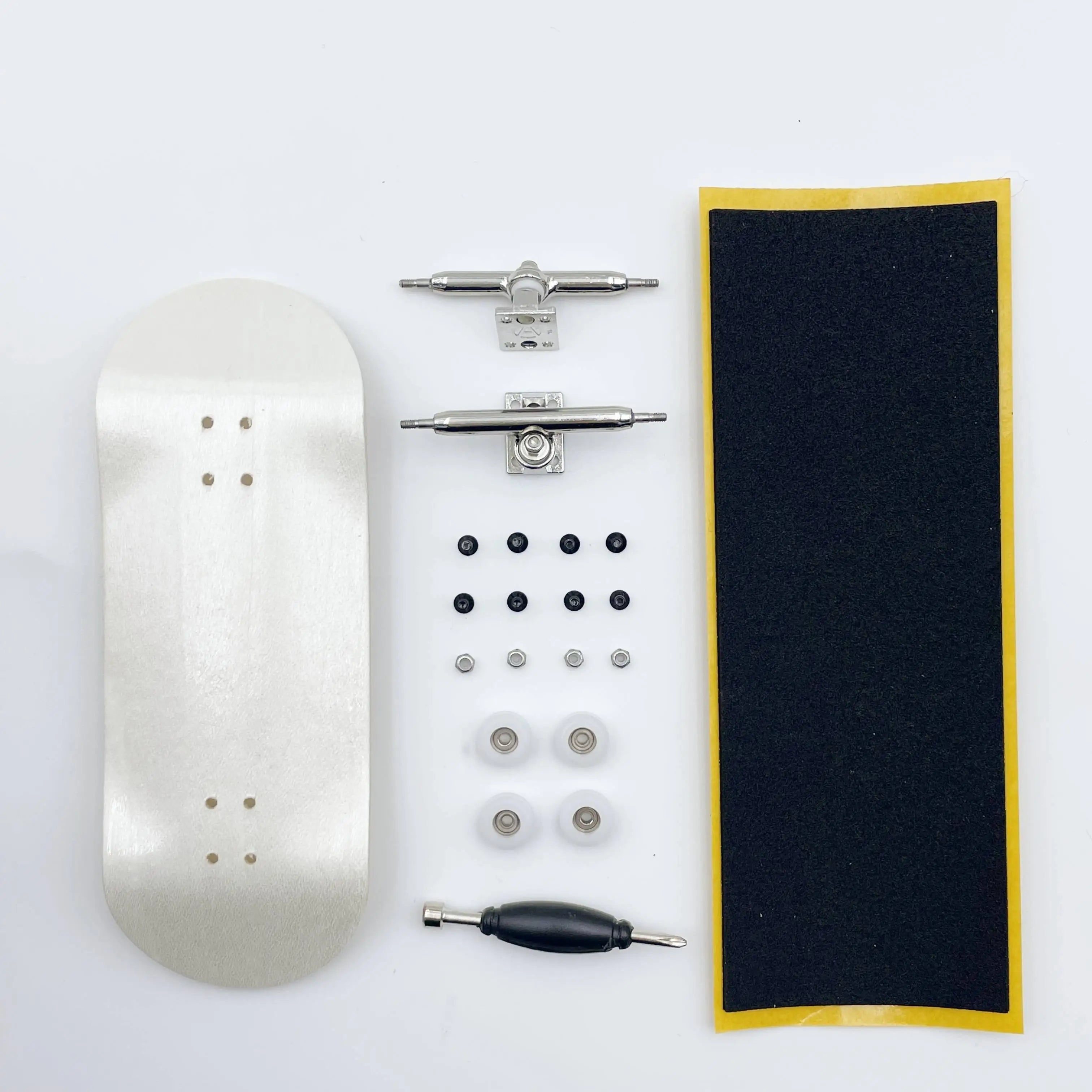 36mm Fingerboard Set &ndash; Handmade Wooden Deck with CNC Wheels WHITE