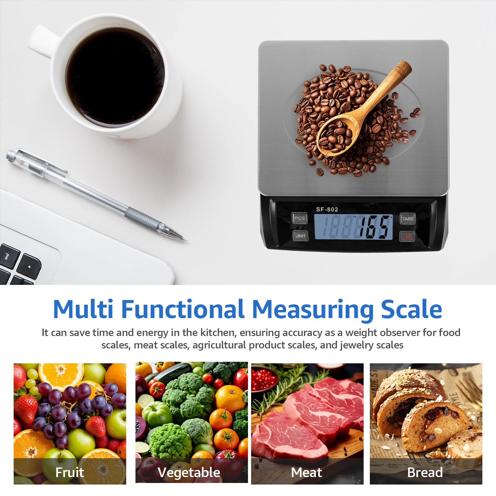30kg/66lb Digital Kitchen Scale With LCD &ndash; Large Capacity