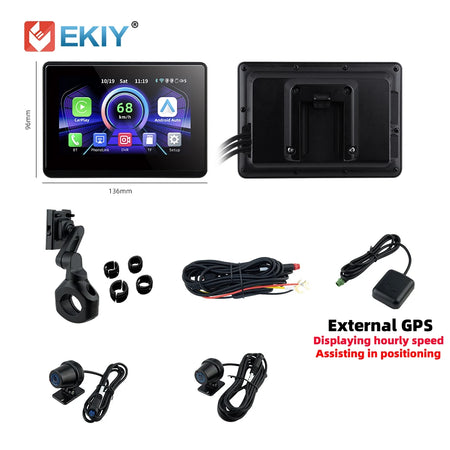 EKIY Wireless CarPlay Moto Android Auto &ndash; 5 Inch Portable Waterproof GPS Display M1-DVR / None