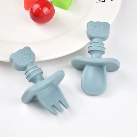 BPA Free Silicone Baby Fork and Spoon Set for Safe Learning Feeding F / CHINA