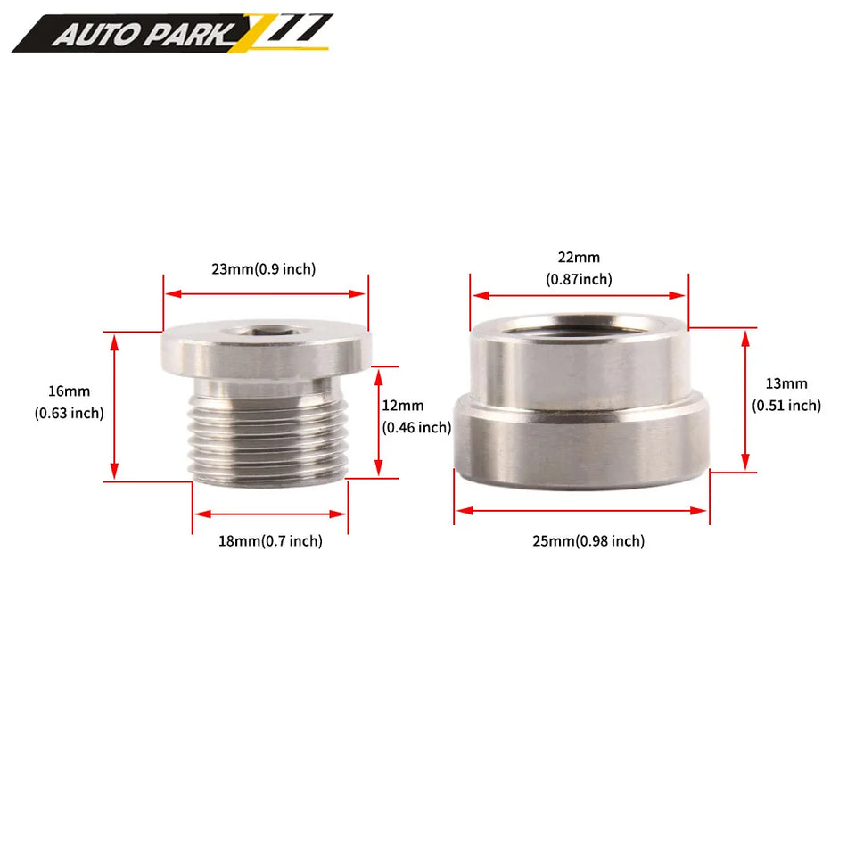 Universal Oxygen Sensor Hex Plug Screw with Nut, M18x1.5, Stainless Steel