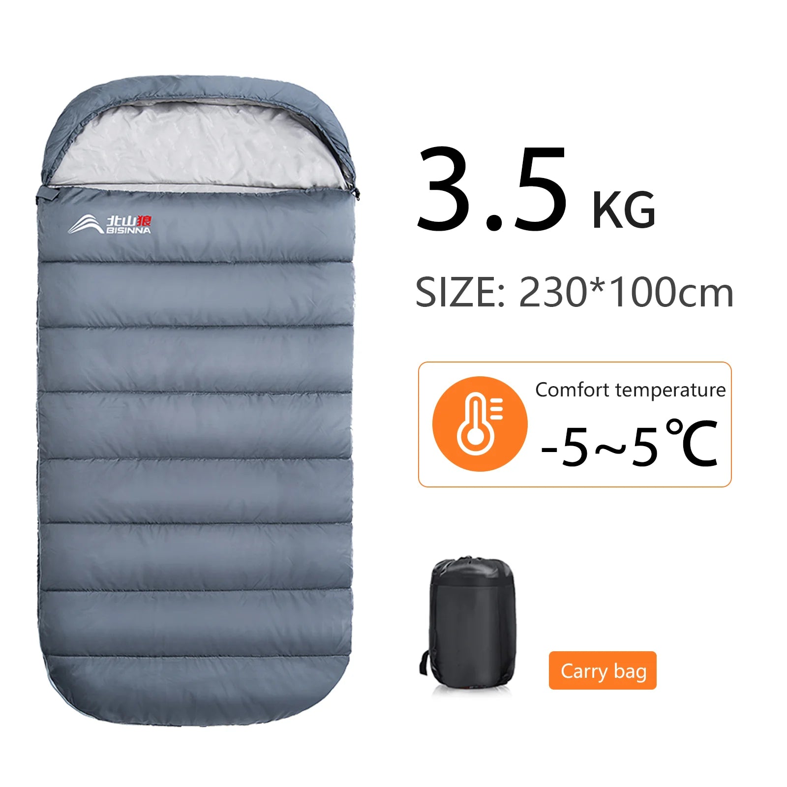 BISINNA Large Camping Sleeping Bag &ndash; Ultimate Comfort for Outdoor Adventures Grey 3.5kg