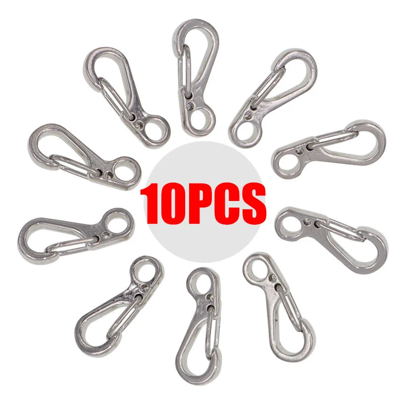 10-Pack Mini Aluminium Alloy Carabiners - Durable EDC Keychain &amp; Camping Hooks Silver - 10PCS