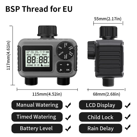 Programmable Garden Irrigation Watering System - TNCE Sprinkler Timer 2 Outlet