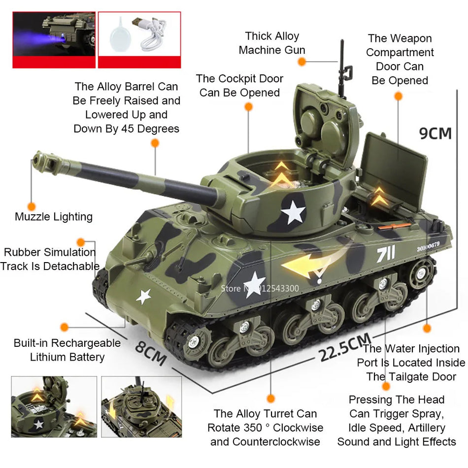 1:32 Diecast model tank s zvokom in lučjo, povleci nazaj, vrata se odprejo