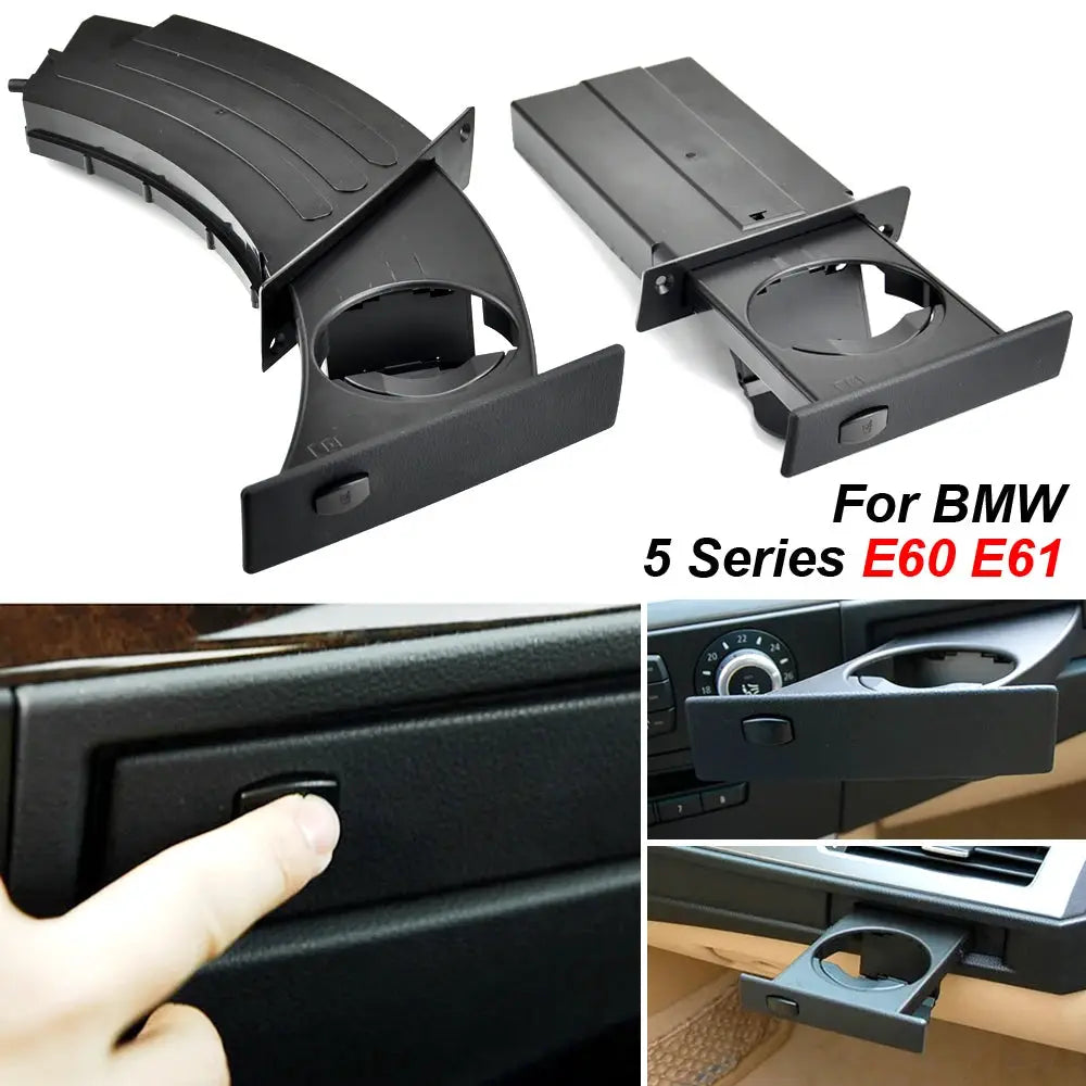 Front Cup Holder Set Black Plastic for BMW E60 E61 525i 528i 530i 2002-2010 by InterCyprus Trading Ltd