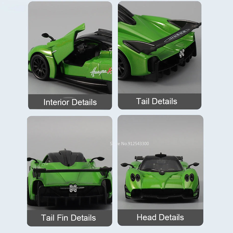 Carro em metal fundido com som e luz para Pagani Huayra R GT3-RS