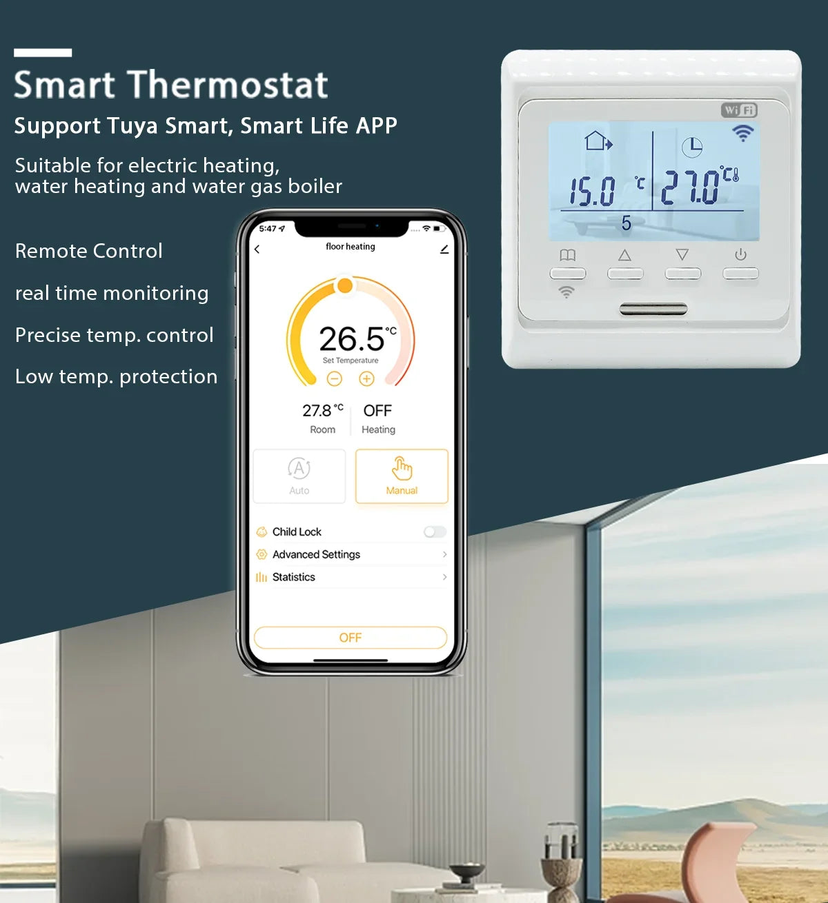 WiFi Floor Heating Thermostat 220V 16A &ndash; App Remote Control