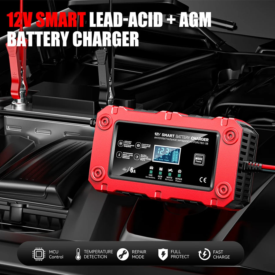 12V Svina-skābes akumulatora lādētājs, 6A, Inteliģentā impulsu remonts automašīnām