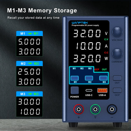 Wanptek 32V 10A Adjustable DC Power Supply with Fast Charging &amp; Memory Function