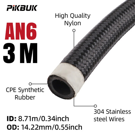 Stainless Braided Fuel Hose With AN4 AN6 AN8 Fittings For 1M To 6M by InterCyprus Trading Ltd