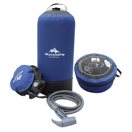 Portable Outdoor Shower with Foot Pump | Lightweight Inflatable Pressure Water Bag for Camping &amp; Beach | 11L Capacity Blue