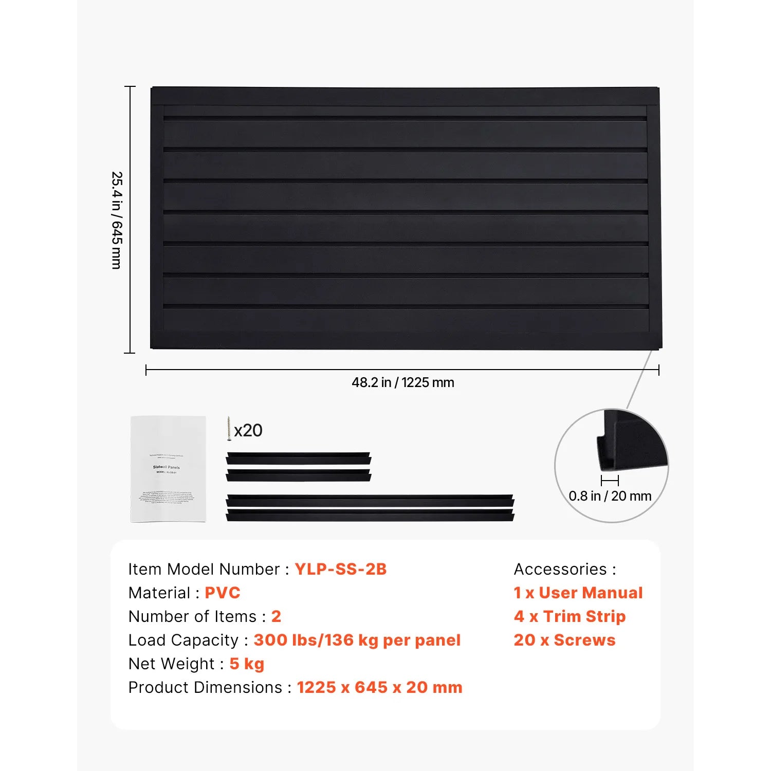 VEVOR Slat Wall Panels &ndash; Easy Install For Garage Storage Black / 4 x 4ft  16sq.ft / UNITED KINGDOM
