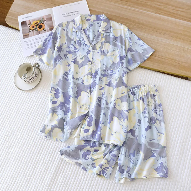 Elegant Silk Satin Pajama Set | Summer Comfort for Women 01 / L