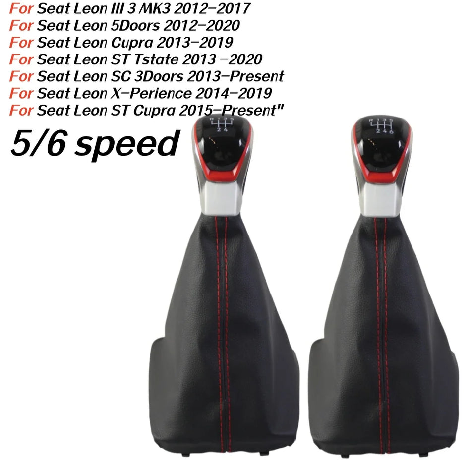 Pomello del cambio per Seat Leon III MK3, Manuale 5 o 6 Marce, ABS con Inserto in Pelle PU, Nero