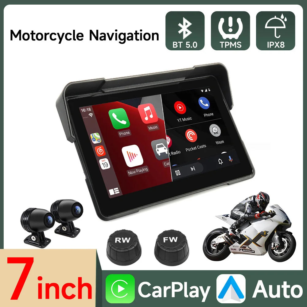 JIUYIN 7 Inch Motorcycle GPS Navigation Recorder &ndash; IP67 Waterproof with Wireless CarPlay and Android Auto