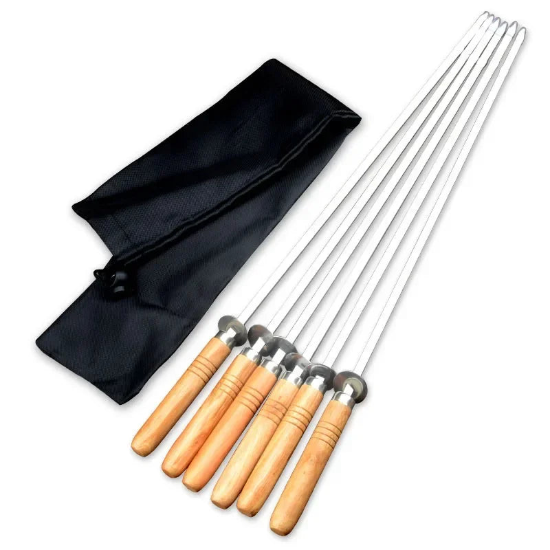 55cm Stainless Steel BBQ Skewers with Wooden Handle (6 Pack) 6PCS 45cm