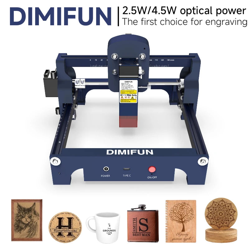 Dimifun Mini Portable Laser Engraver 2.5W and 4.5W for Wood, Acrylic, Glass