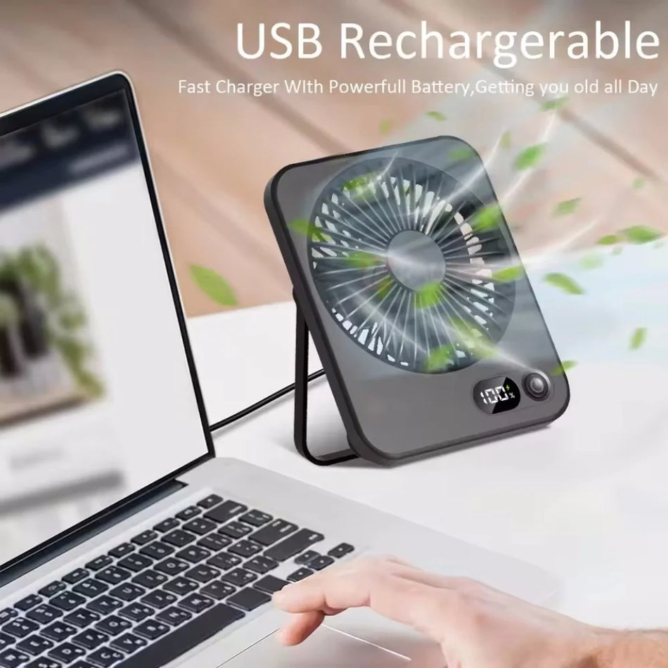 Ventilateur de bureau portable, ventilateur de table mini pliable avec 5 vitesses, rechargeable par USB.