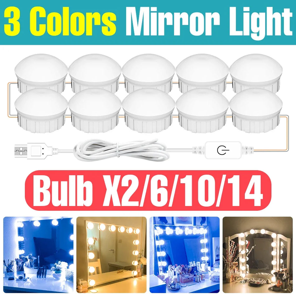 USB LED Vanity Light Bulb With Dimmable 3 Color Modes For Makeup Mirror