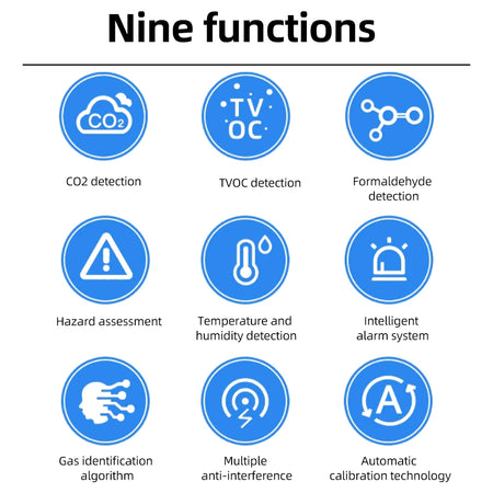 JUANJUAN 6 In 1 Air Quality Detector &ndash; Intelligent Monitoring for PM2.5 CO2 TVOC HCHO Temperature and Humidity