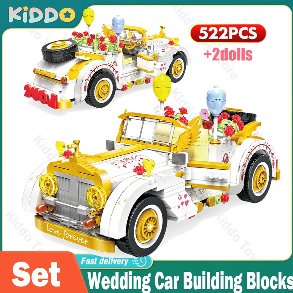 Μοντέλο Αυτοκινήτου Γάμου 3D Μπλοκ Παιχνίδι με Μπαλόνια Λουλουδιών, 522 Τεμάχια, Πλαστικό ABS