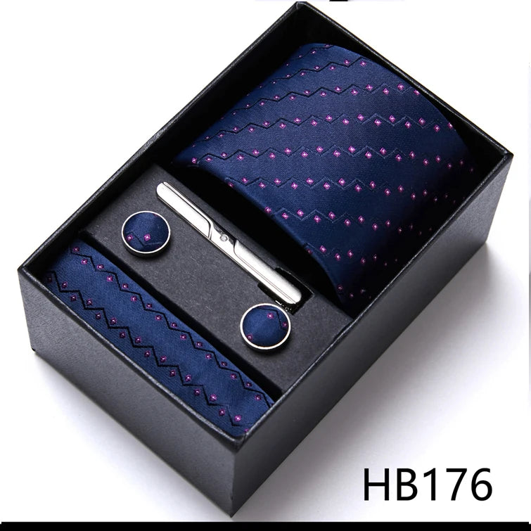 VanGise Silk Tie and Cufflink Set with Pocket Square for Men HB176