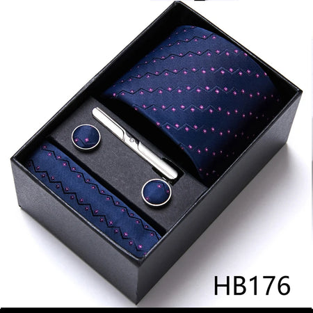 VanGise Silk Tie and Cufflink Set with Pocket Square for Men HB176