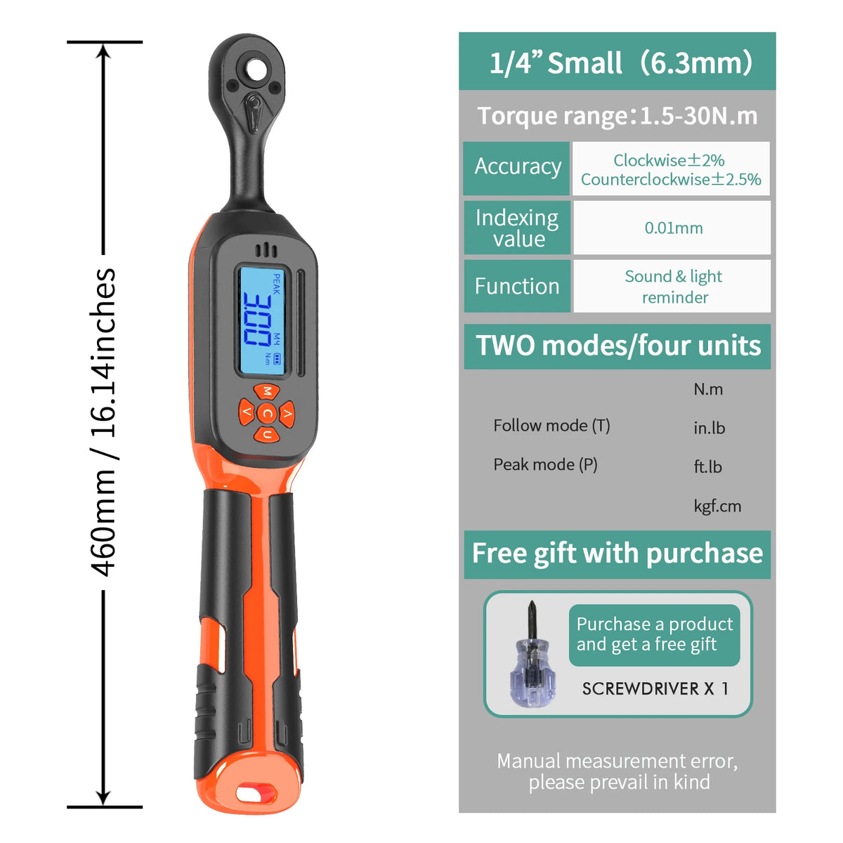 MOVECRAB Digital Torque Wrench 1.5-340N.m &ndash; High Precision with Buzzer and LED Notification 1.5-30N.m