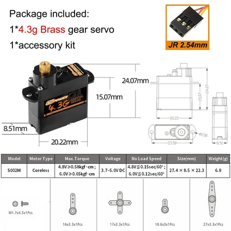 DSPOWER Micro Servo &ndash; Precision Performance for RC Vehicles 4.3G S002M JR2.54
