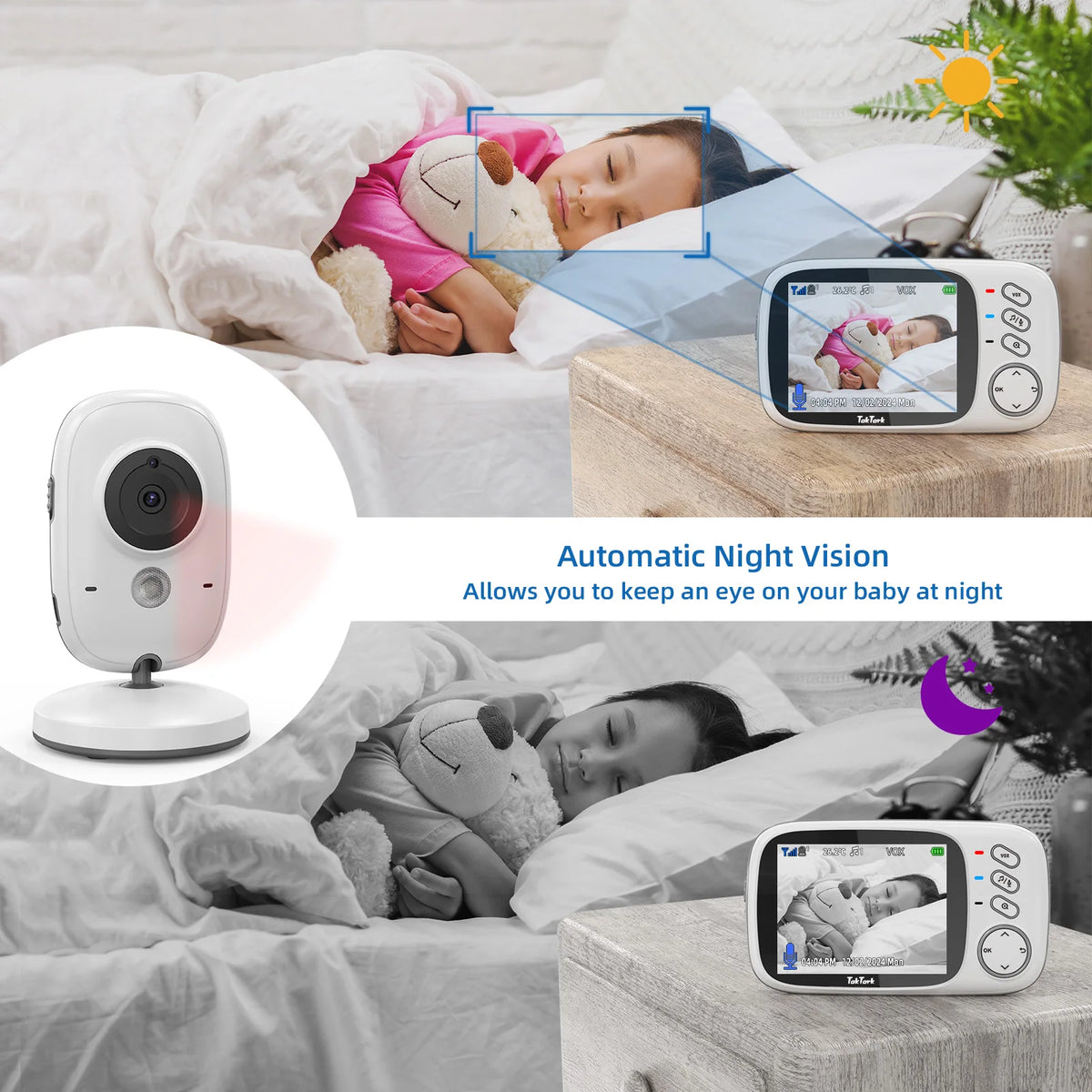 TakTark 3.2 Inch Wireless Video Baby Monitor with Night Vision &amp; Lullabies