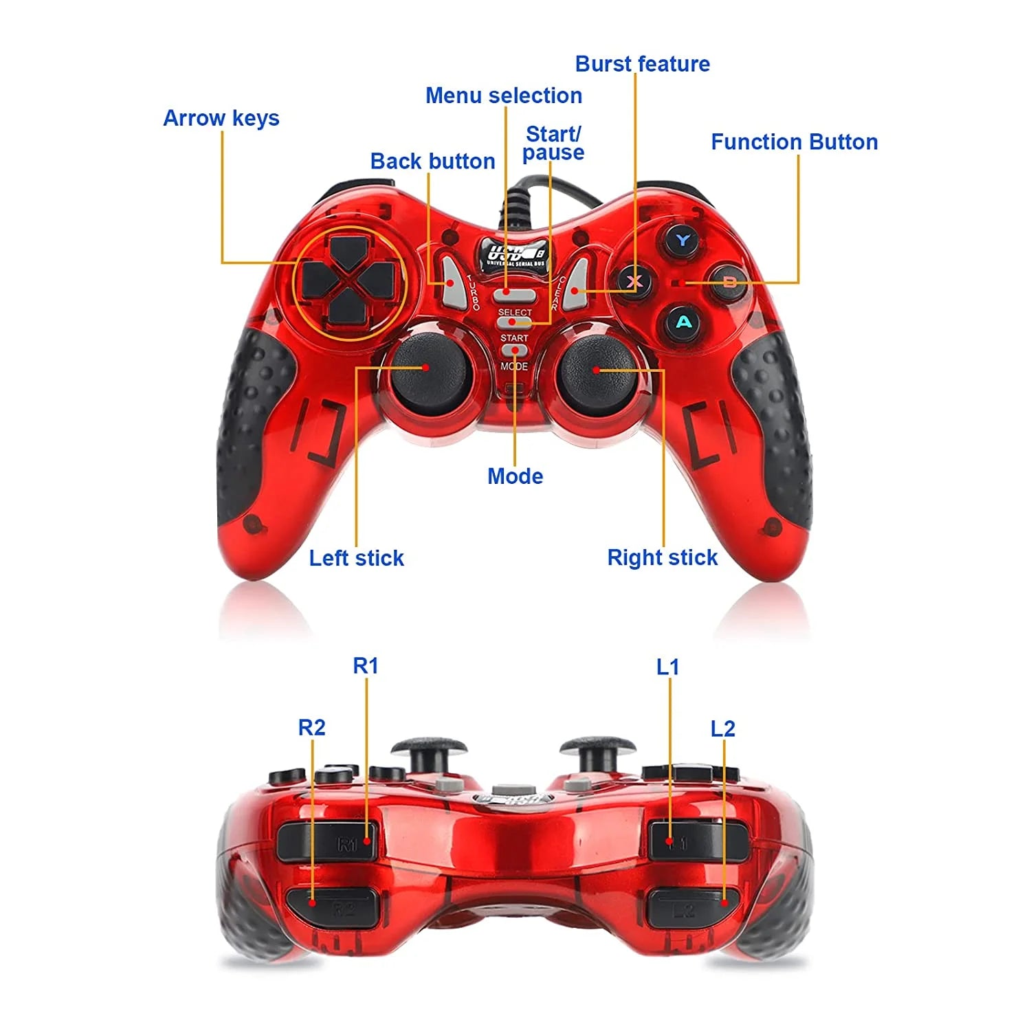 DIWROLY Sony PS3 Controller &ndash; Dual-Vibration Turbo USB Wired Gamepad