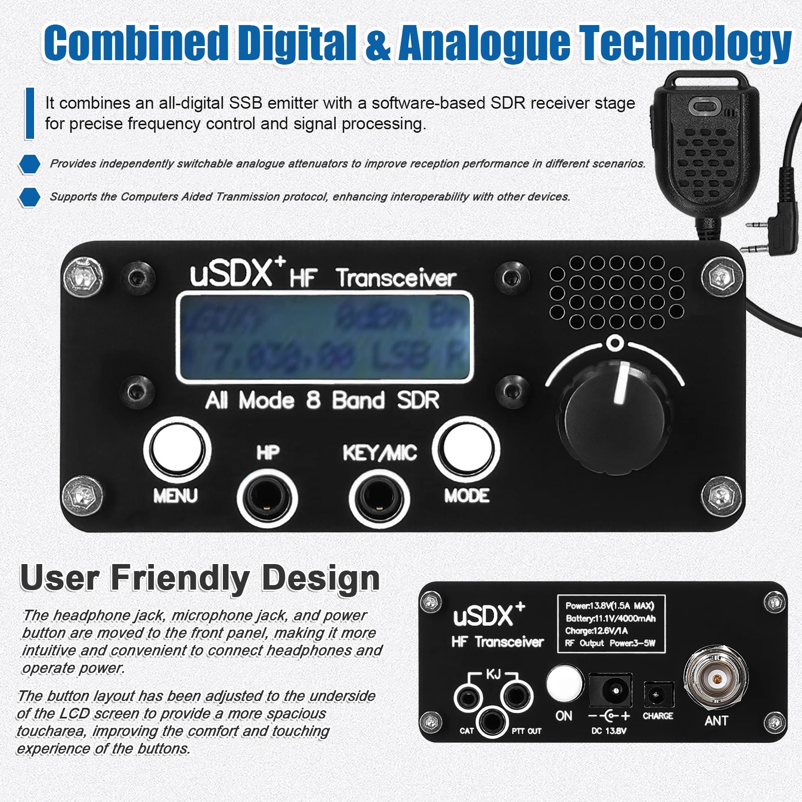 ☆ USDR uSDX+ Plus V2 SDRトランシーバー uSDR uSDX+ V2 SDR трансивер 8 диапазонов Все режимы Высокая