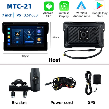 EVKEY New Android 13 Motorcycle GPS &ndash; Wireless CarPlay and Android Auto MTC-21