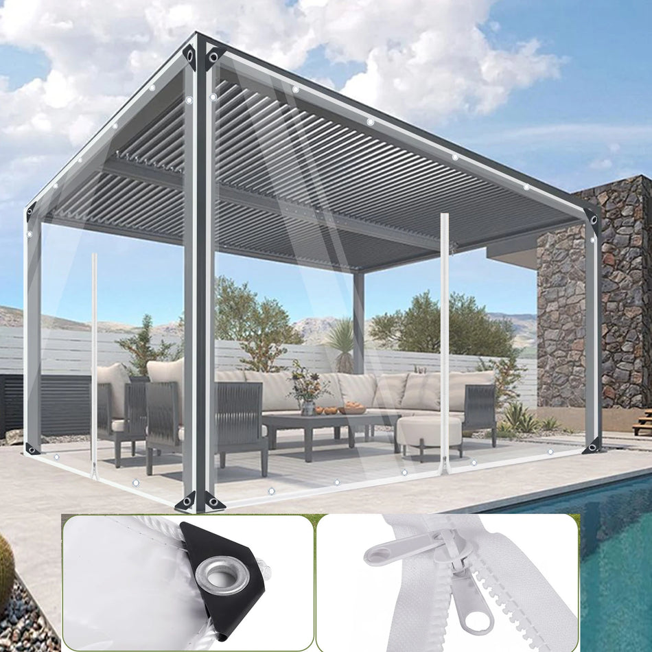 PVC caurspīdīgs tarps ar rāvējslēdzēju pergolai, vējaizsargājošs, ūdensizturīgs