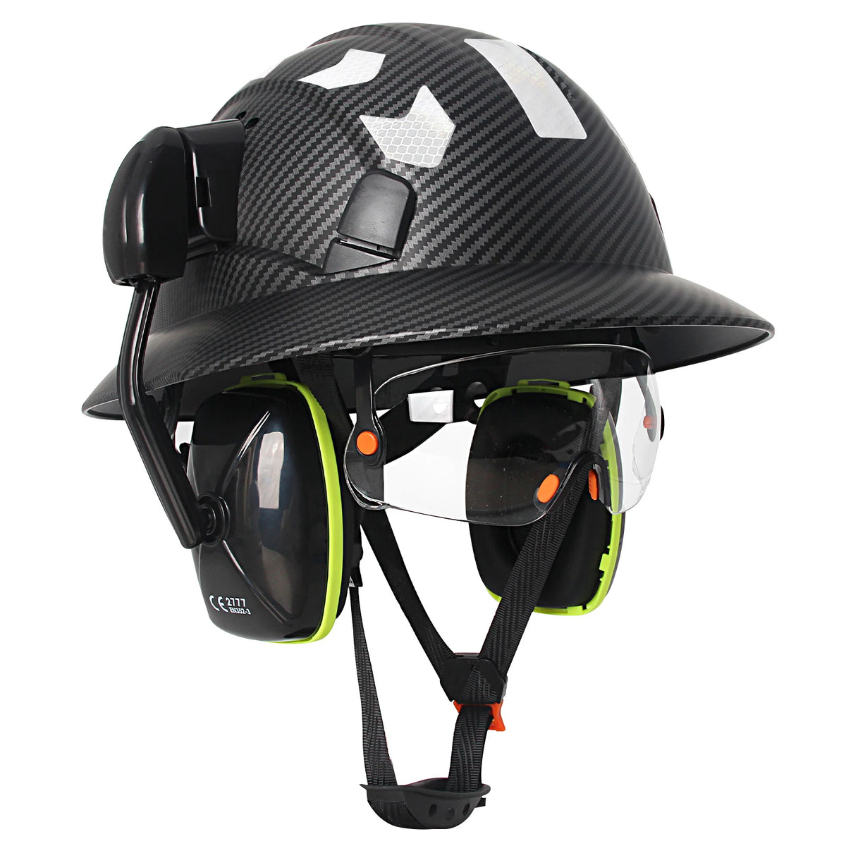CE Full Brim Hard Hat With Goggles Earmuffs &ndash; All In One Matte Black set