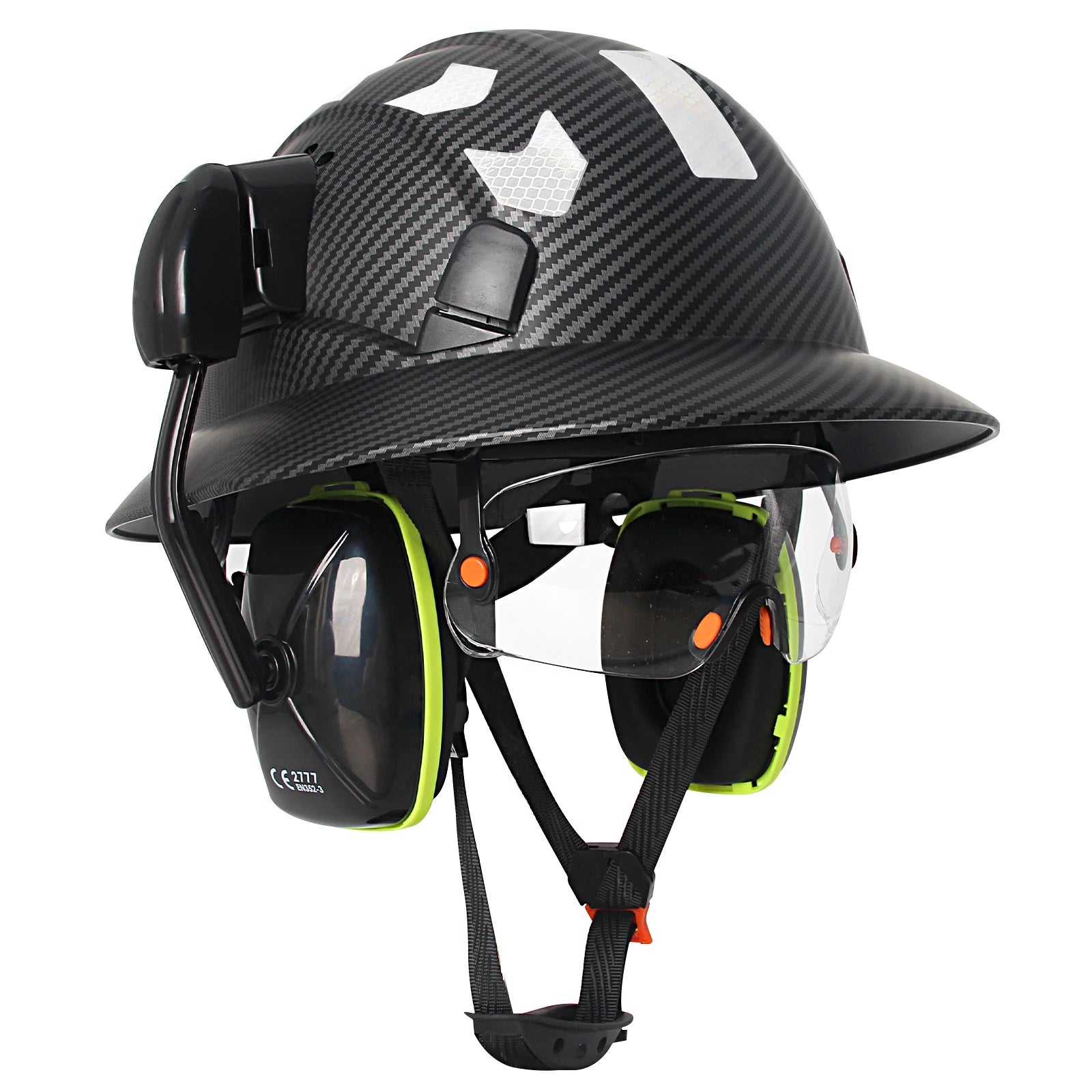 CE Full Brim Hard Hat With Goggles Earmuffs &ndash; All In One Matte Black set