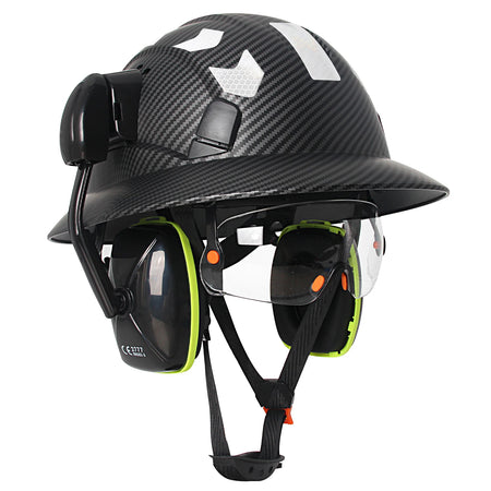 CE Full Brim Hard Hat With Goggles Earmuffs &ndash; All In One Matte Black set