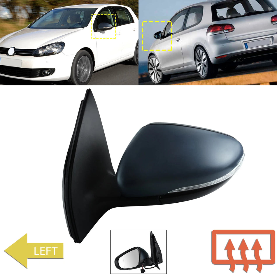 VW Golf 6 Left Passenger Side Heated Electric Wing Mirror Primed