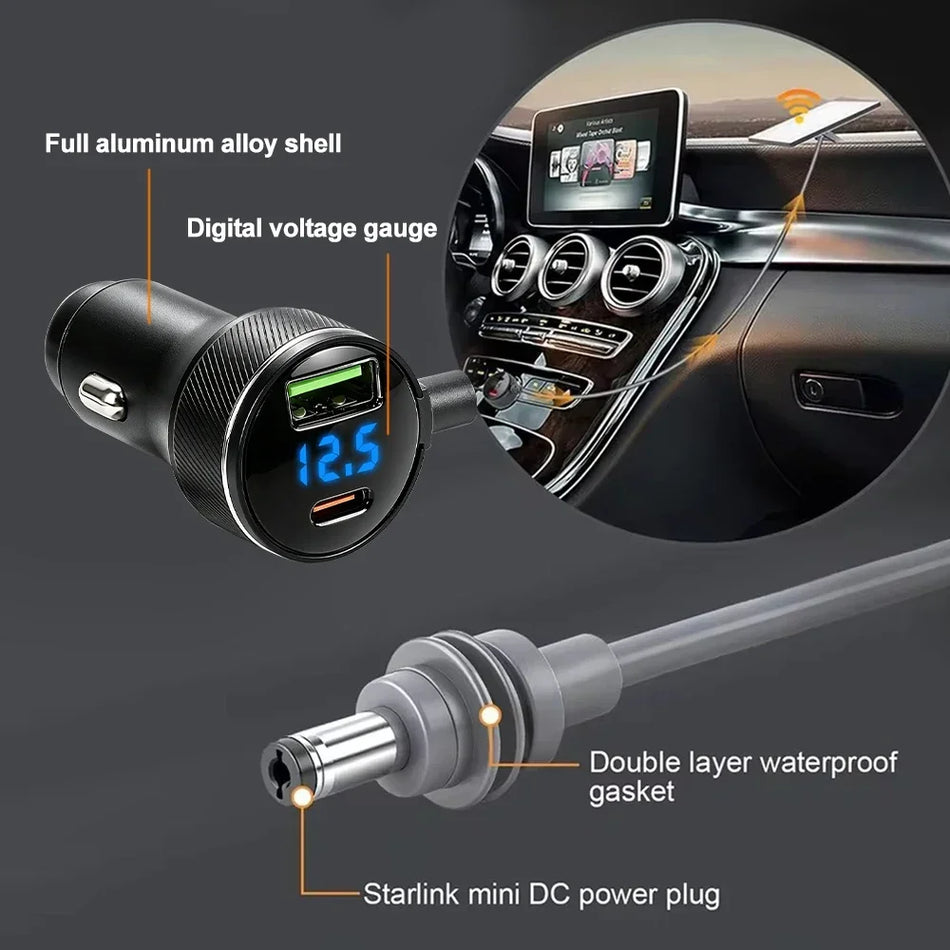 Starlink Mini-autolader 12V-24V naar 30V step-upconverter met digitale voltmeter, QC3.0- en PD-uitgang voor camper en vrachtwagen