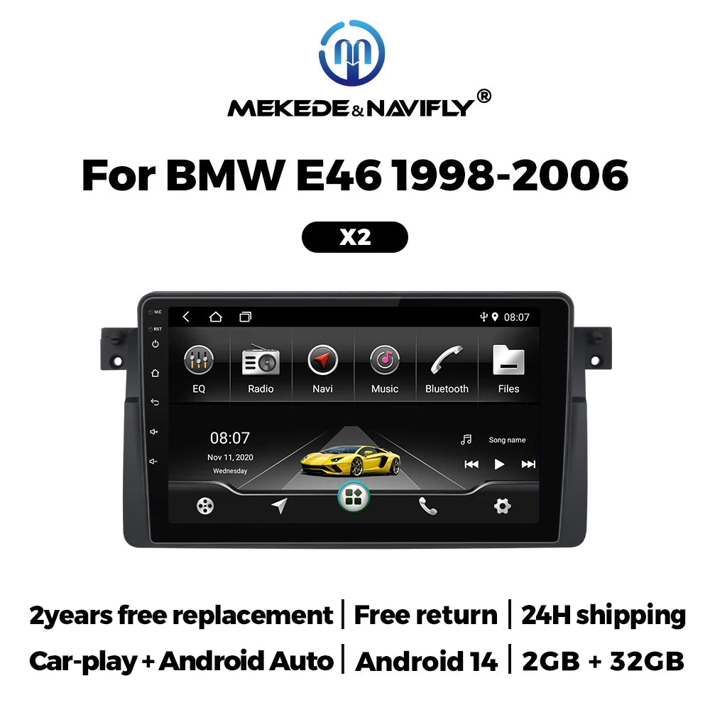 NaviFly MEKEDE Android 14 Wireless Carplay Auto Car Radio Stereo &ndash; Seamless Connectivity for BMW E46 M3 1998-2006